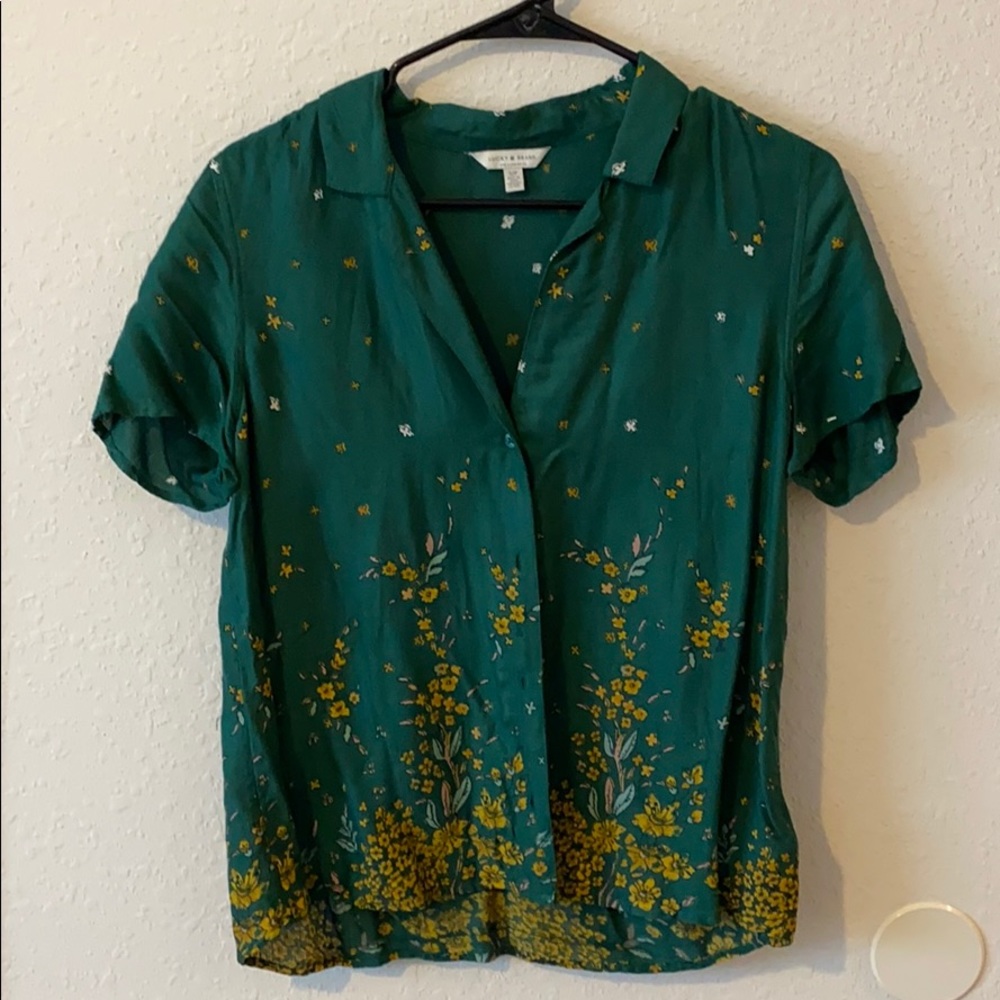 Lucky Brand emerald floral short sleeve button up